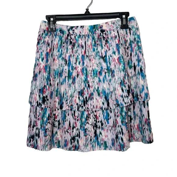 J.CREW Two Tier Pleated Skater Mini Skirt Womens Size 2 Watercolor Zip E0987 - Picture 1 of 10